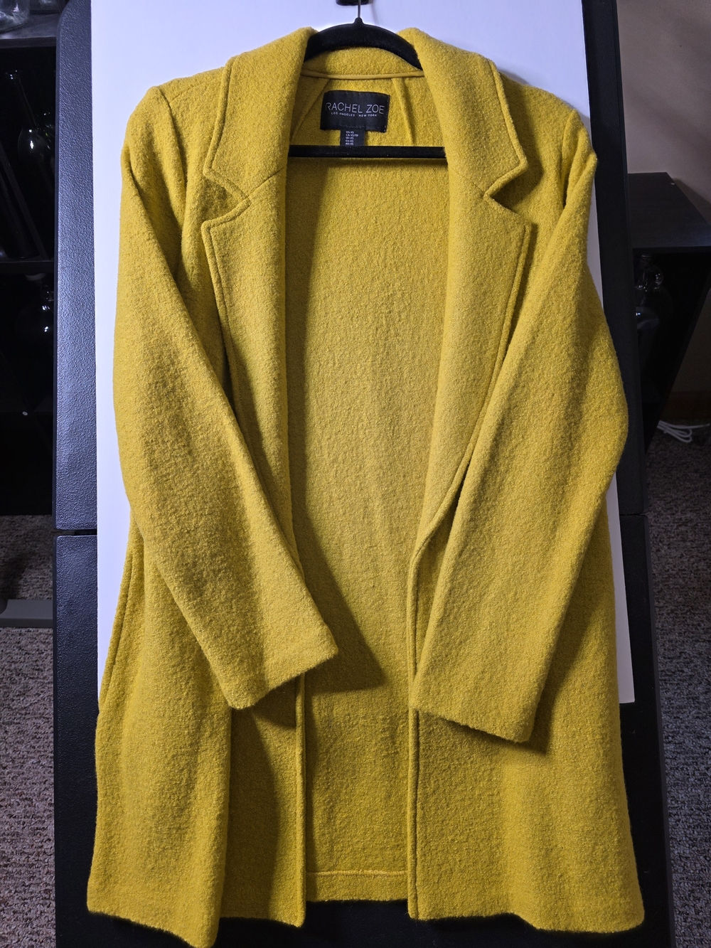 Rachel Zoe Mustard Yellow Open-Front Trench Coat Wool Blend